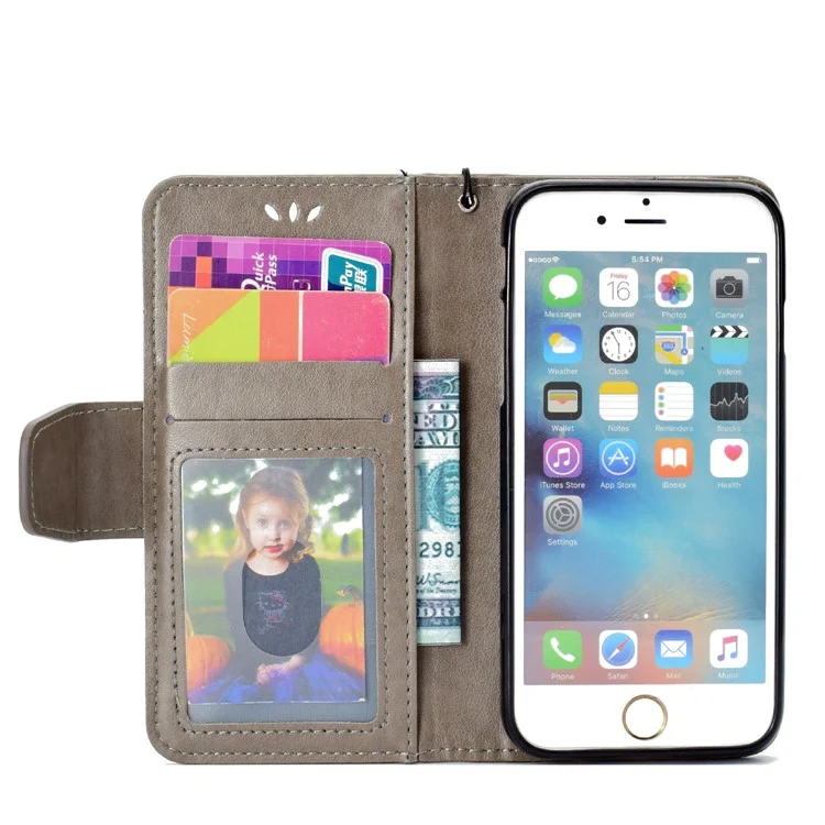 Imprinted Boat Anchor Pattern Leather Wallet Mobile Case for iPhone 6s / 6 4.7 inch - Grey