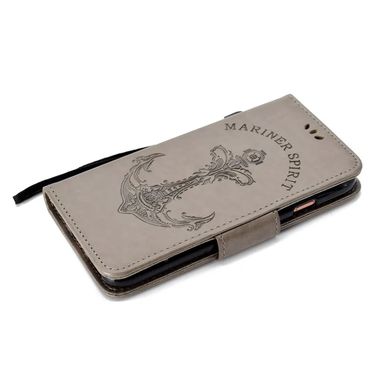Imprinted Boat Anchor Pattern Leather Wallet Mobile Case for iPhone 6s / 6 4.7 inch - Grey