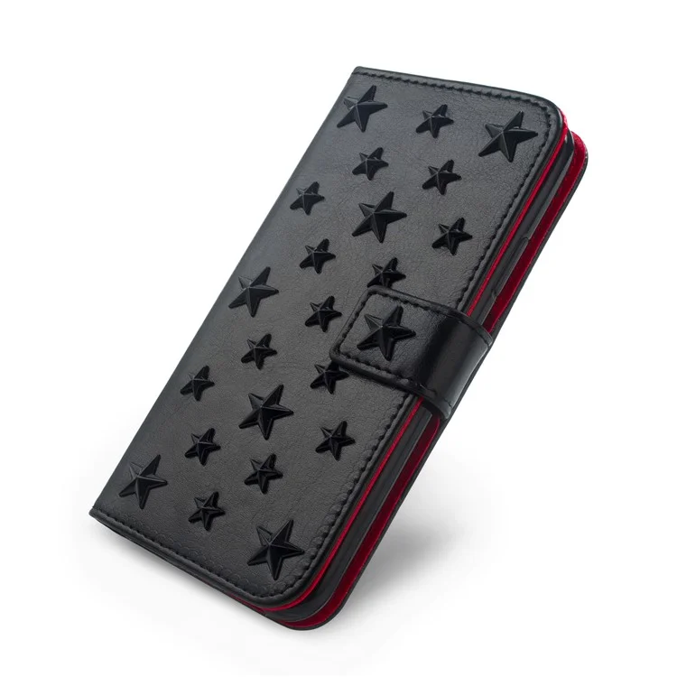 3D Metal Stars Decoration PU Leather Wallet Case for iPhone X - Black