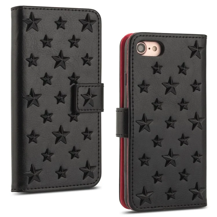 3D Metal Stars Decoration Wallet Leather Protection Case for iPhone 8/7 4.7 inch - Black