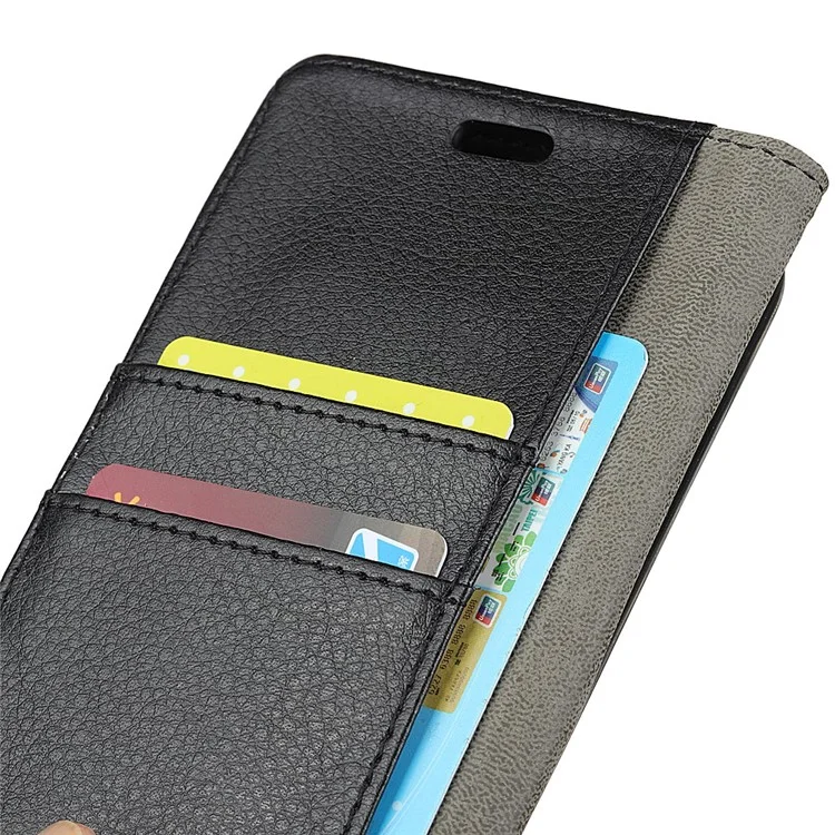 Litchi Skin Wallet Leather Stand Cover for iPhone 9 - Black