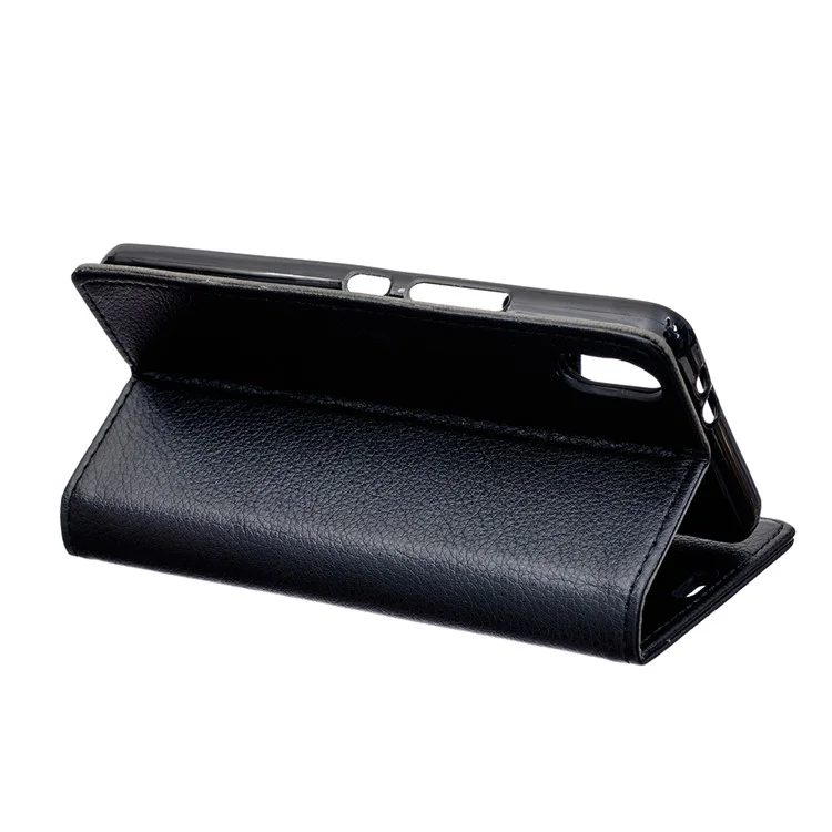 Litchi Skin Wallet Leather Stand Cover for iPhone 9 - Black