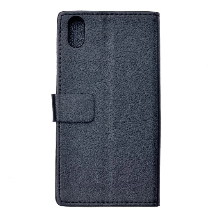 Litchi Skin Wallet Leather Stand Cover for iPhone 9 - Black