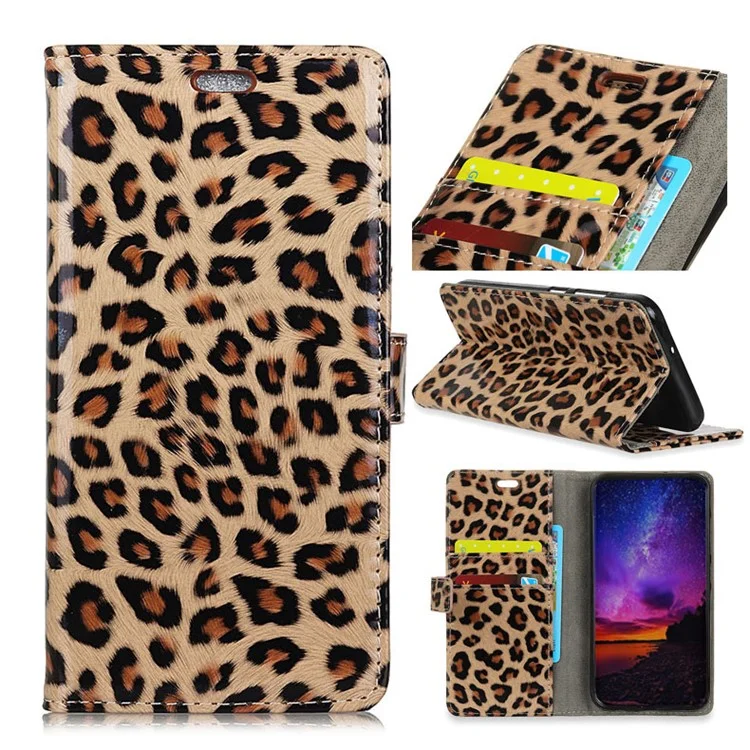 Leopard Pattern Leather Wallet Stand Phone Casing for 	iPhone 9 Plus