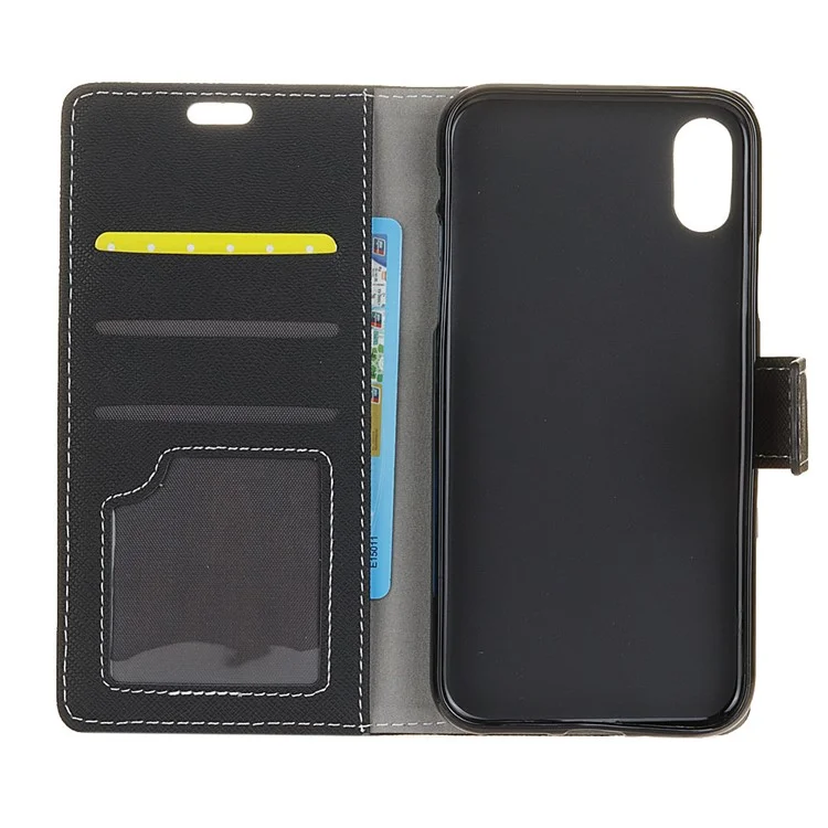 Cross Texture Wallet Stand Leather Shell for iPhone 9 Plus - Black