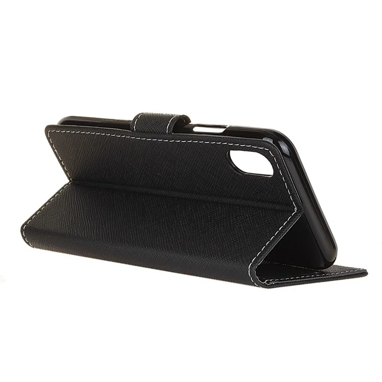 Cross Texture Wallet Stand Leather Shell for iPhone 9 Plus - Black