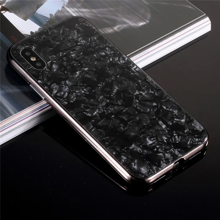 Shell Texture Detachable Magnetic Hard Case + Tempered Glass Protector Film for iPhone X - Black