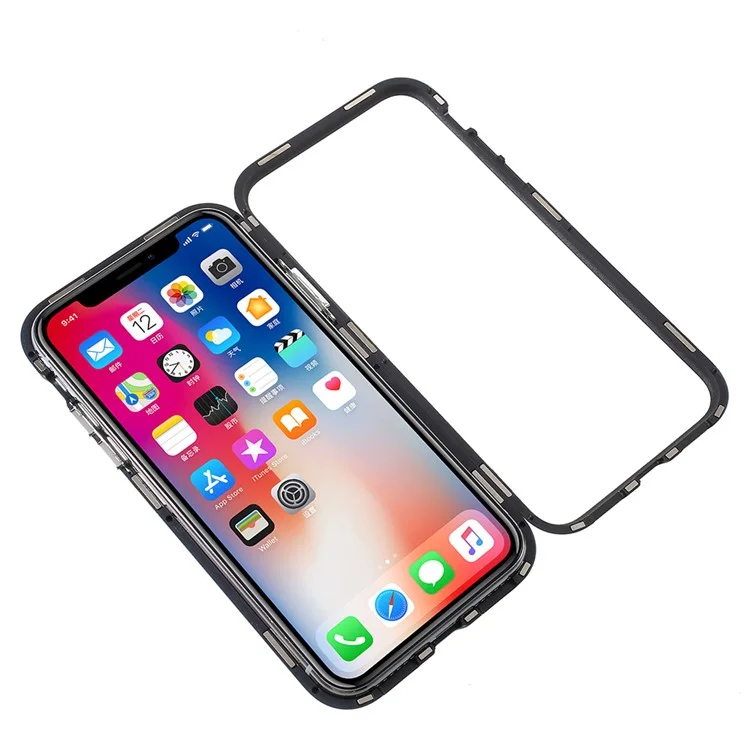 Shell Texture Detachable Magnetic Hard Case + Tempered Glass Protector Film for iPhone X - Black