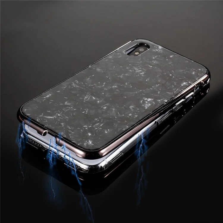 Shell Texture Detachable Magnetic Hard Case + Tempered Glass Protector Film for iPhone X - Black