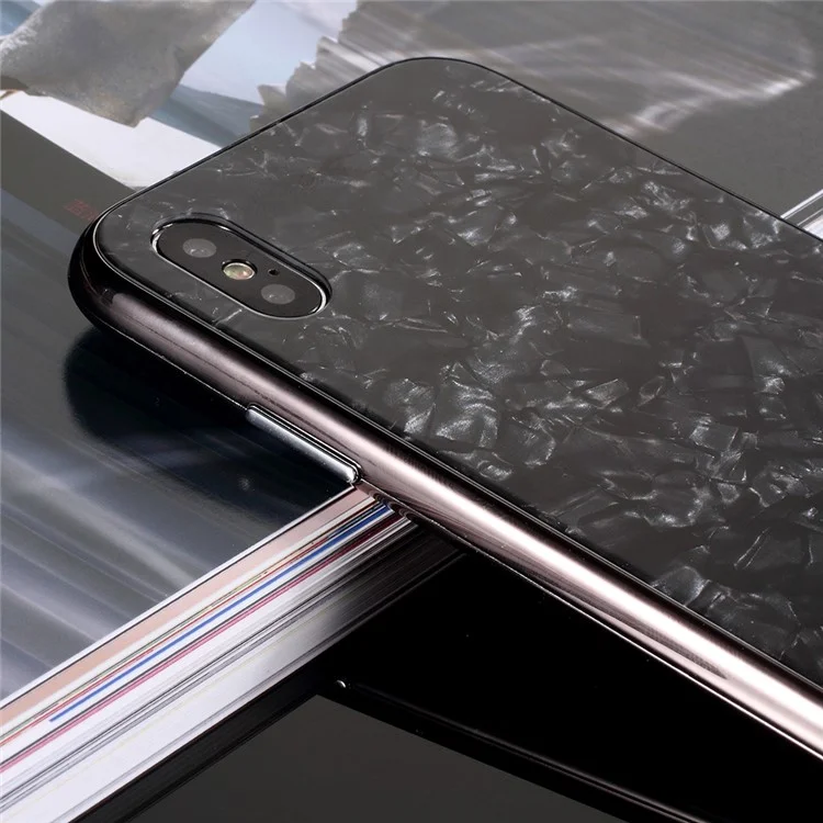 Shell Texture Detachable Magnetic Hard Case + Tempered Glass Protector Film for iPhone X - Black