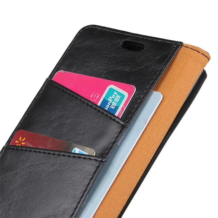 For iPhone 9 Plus Crazy Horse Wallet Split Leather Flip Stand Shell - Black
