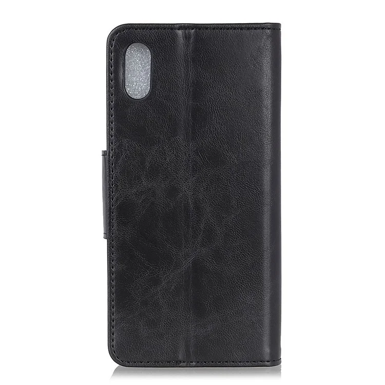 For iPhone 9 Plus Crazy Horse Wallet Split Leather Flip Stand Shell - Black