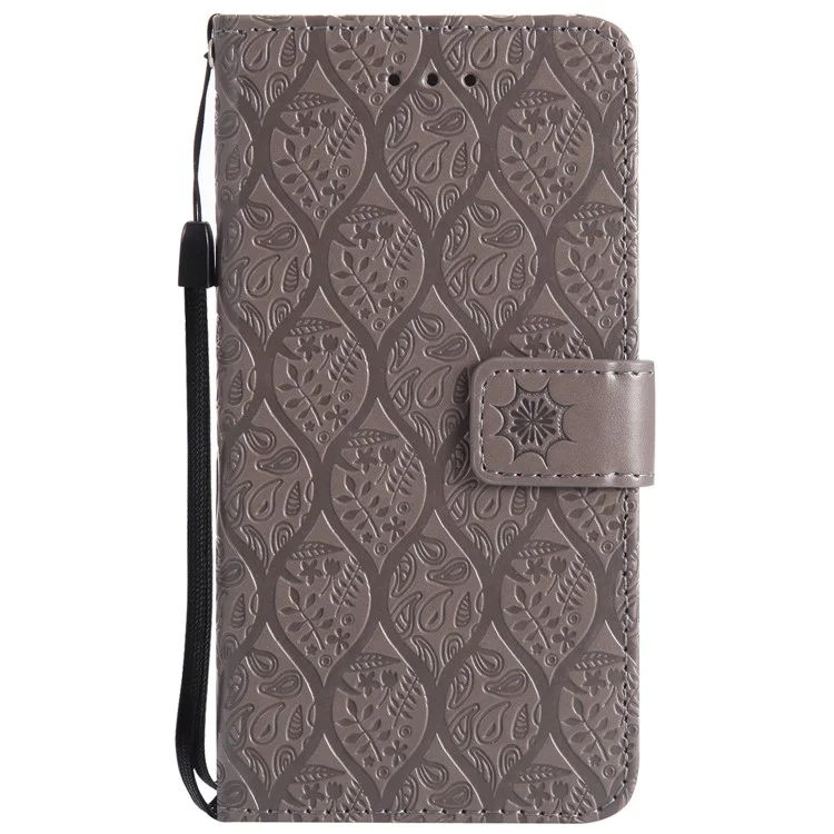 Imprint Leaf Leather Wallet Case for iPhone 6s 6 - Grey