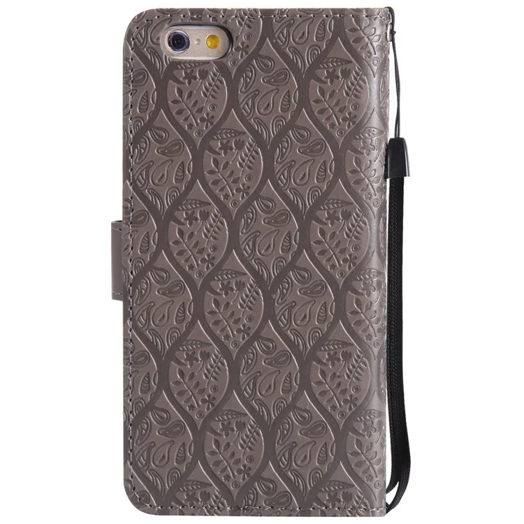 Imprint Leaf Leather Wallet Case for iPhone 6s 6 - Grey