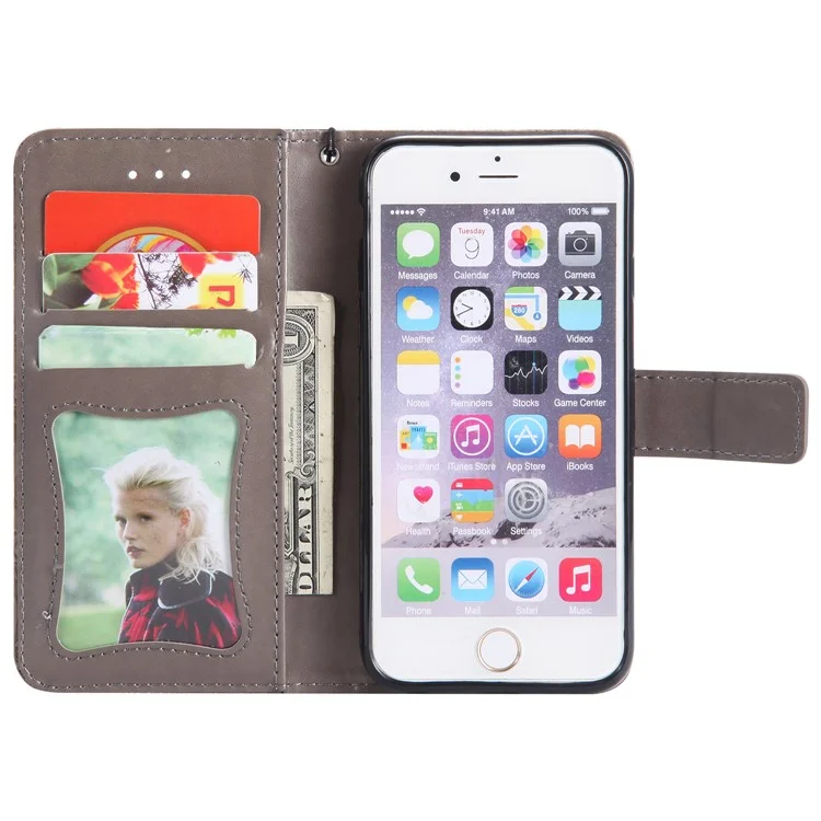 Imprint Leaf Leather Wallet Case for iPhone 6s 6 - Grey