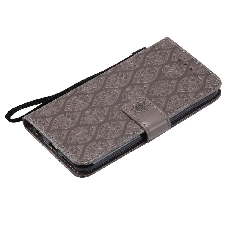 Imprint Leaf Leather Wallet Case for iPhone 6s 6 - Grey