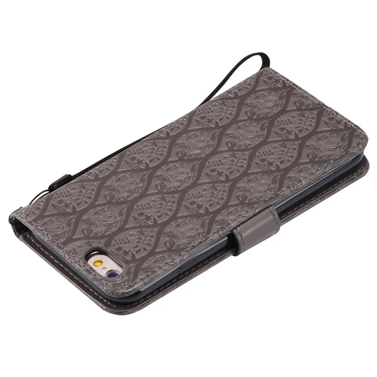 Imprint Leaf Leather Wallet Case for iPhone 6s 6 - Grey