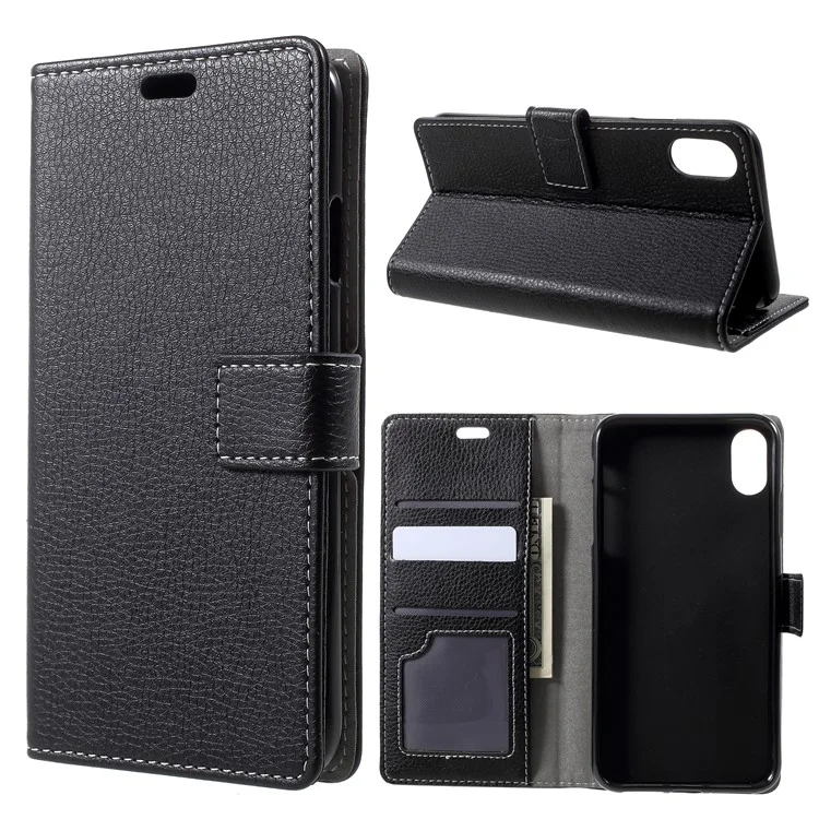 Litchi Texture Wallet Stand Leather Mobile Shell Case for iPhone XR 6.1 inch - Black