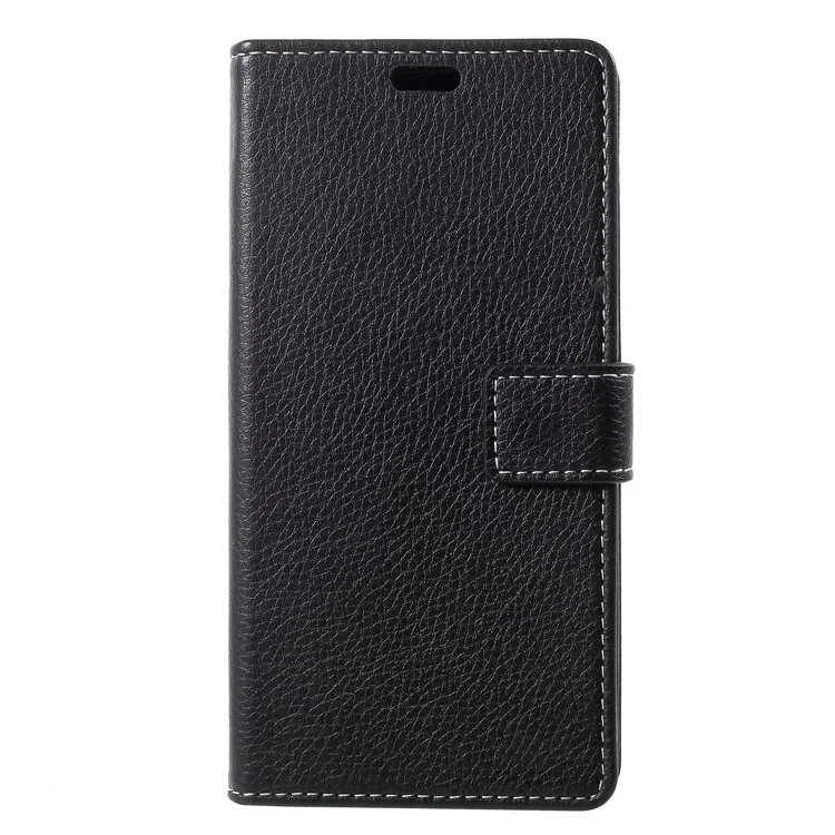 Litchi Texture Wallet Stand Leather Mobile Shell Case for iPhone 9 - Black