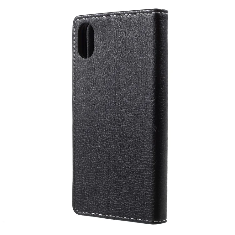 Litchi Texture Wallet Stand Leather Mobile Shell Case for iPhone 9 - Black