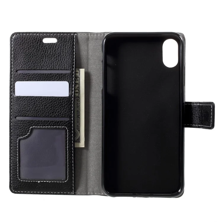 Litchi Textur Wallet Stand Leder Mobile Shell Case Für IPhone XR 6,1 Zoll - Schwarz