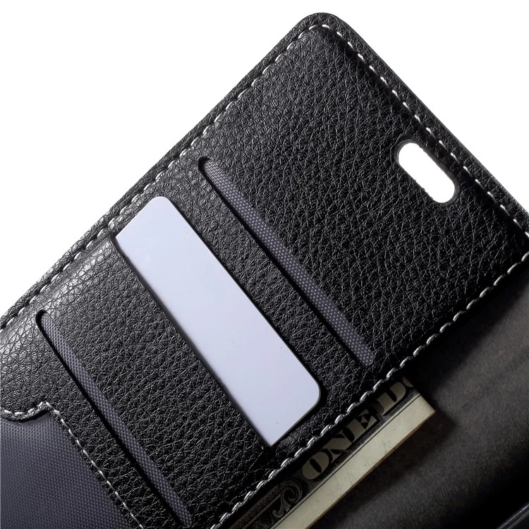 Litchi Texture Wallet Stand Leather Mobile Shell Case for iPhone 9 - Black