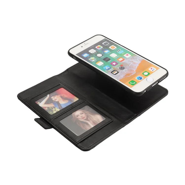 Removable 2-in-1 Multi-slot Wallet Leather Case +TPU Back Shell for iPhone 8 Plus / 7 Plus 5.5 inch - Black