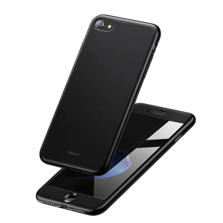 BASEUS Full Protection Matte PC + TPU Combo Cover + Tempered Glass Screen Protector for iPhone 8 / 7 4.7 inch - Black