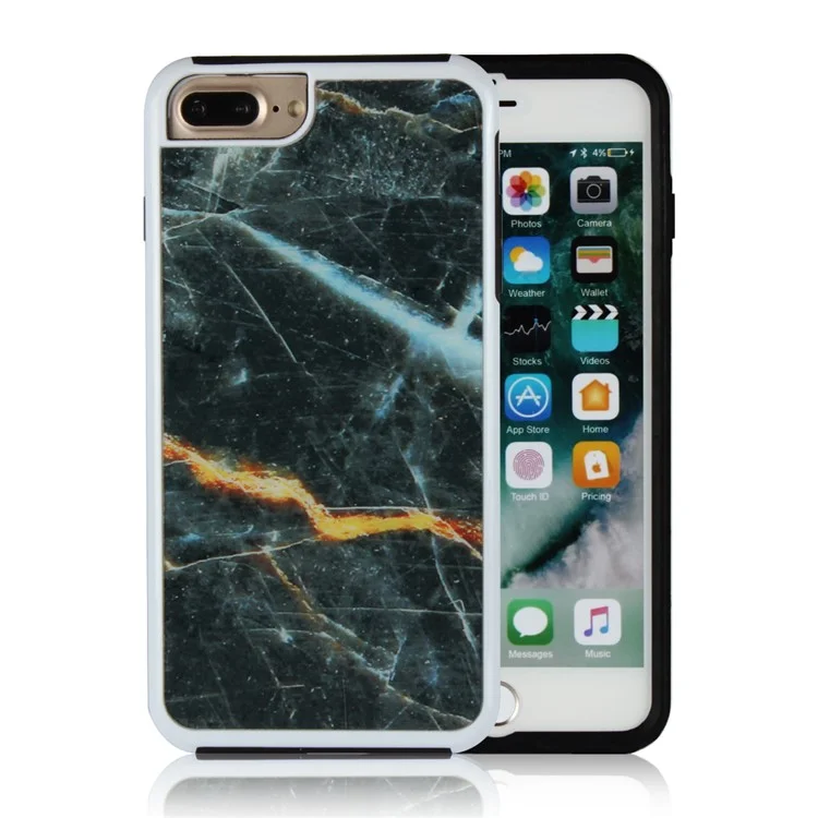 Marble Texture Shockproof TPU Edge + PC Back Hybrid Case for iPhone 8 Plus / 7 Plus - Black