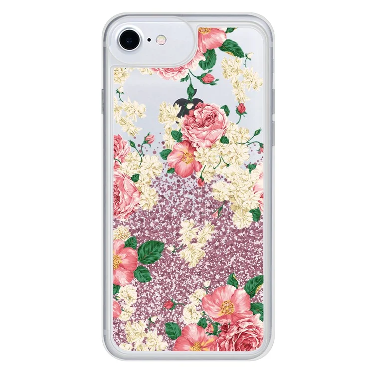 Pattern Printing Dynamic Glitter Powder TPU Back Case for iPhone 8 / 7 - Peony