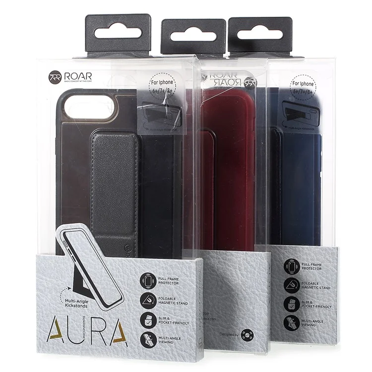 ROAR KOREA Aura Series TPU Back Cover with PU Leather Kickstand for iPhone 8 Plus/7 Plus/6s Plus/6 Plus 5.5 inch - Black