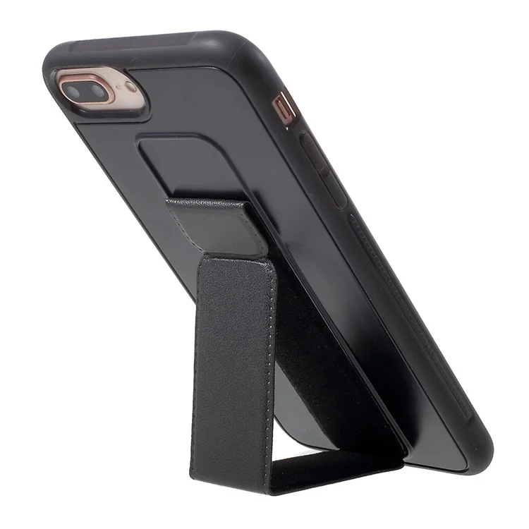 ROAR KOREA Aura Series TPU Back Cover with PU Leather Kickstand for iPhone 8 Plus/7 Plus/6s Plus/6 Plus 5.5 inch - Black