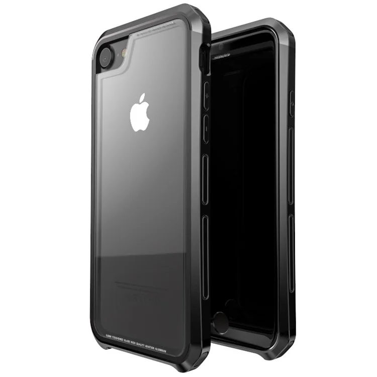 LUPHIE Drop-proof Tempered Glass + PC + Metal Hybrid Phone Cover for iPhone 6s/6/7/8 - All Black
