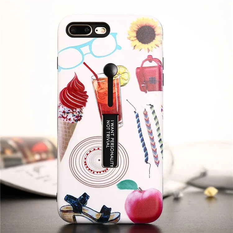 Embossment Pattern Printing TPU + PC Hybrid Mobile Case with Kickstand for iPhone 8 Plus / 7 Plus 5.5 inch - Drink and Ice Cream