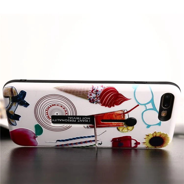 Embossment Pattern Printing TPU + PC Hybrid Mobile Case with Kickstand for iPhone 8 Plus / 7 Plus 5.5 inch - Drink and Ice Cream