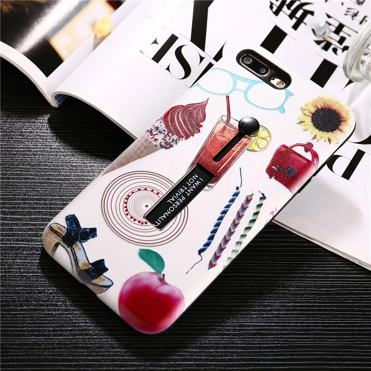 Embossment Pattern Printing TPU + PC Hybrid Mobile Case with Kickstand for iPhone 8 Plus / 7 Plus 5.5 inch - Drink and Ice Cream