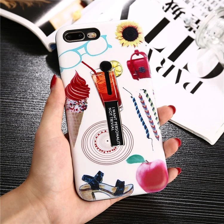 Embossment Pattern Printing TPU + PC Hybrid Mobile Case with Kickstand for iPhone 8 Plus / 7 Plus 5.5 inch - Drink and Ice Cream
