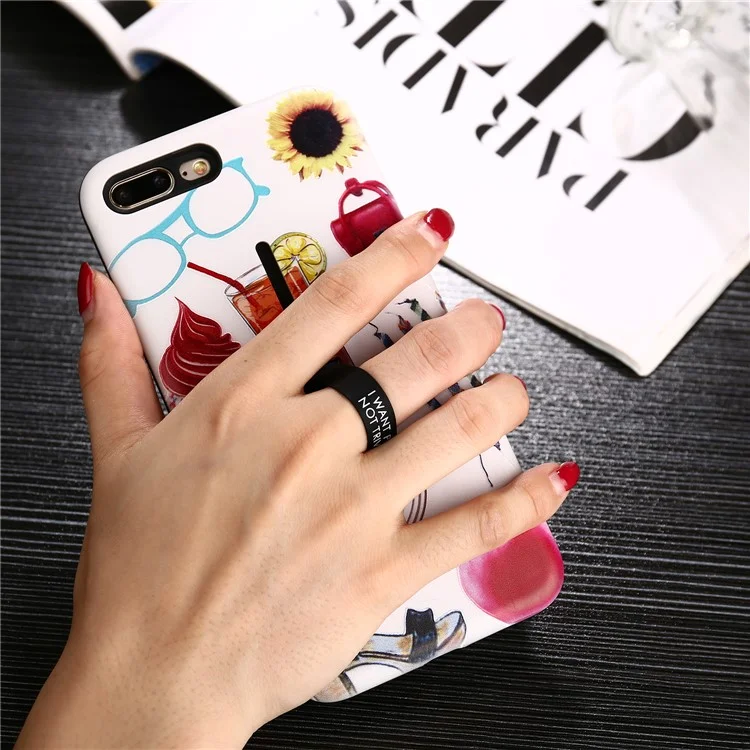 Embossment Pattern Printing TPU + PC Hybrid Mobile Case with Kickstand for iPhone 8 Plus / 7 Plus 5.5 inch - Drink and Ice Cream