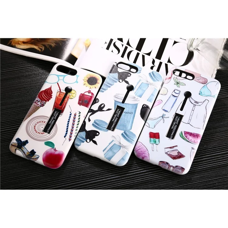 Embossment Pattern Printing TPU + PC Hybrid Mobile Case with Kickstand for iPhone 8 Plus / 7 Plus 5.5 inch - Drink and Ice Cream