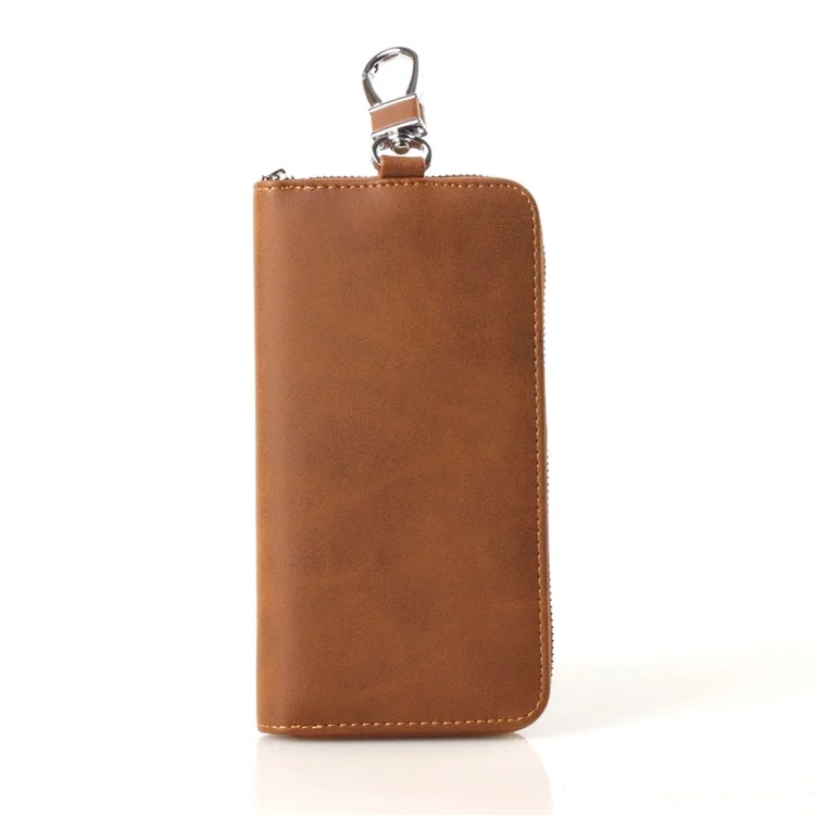 Crazy Horse PU Leather Zippered Wallet Cover for iPhone 8 Plus / 7 Plus with Keychain Key Holder - Brown