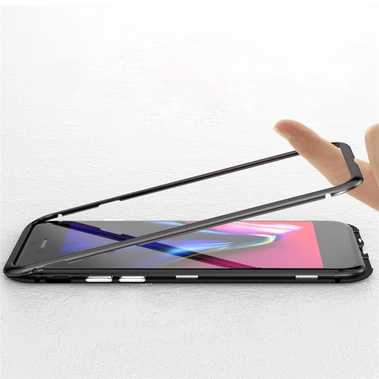 LUPHIE Detachable Magnetic Metal Frame + Tempered Glass Back Cell Phone Case for iPhone 8 / 7 4.7 inch - All Black