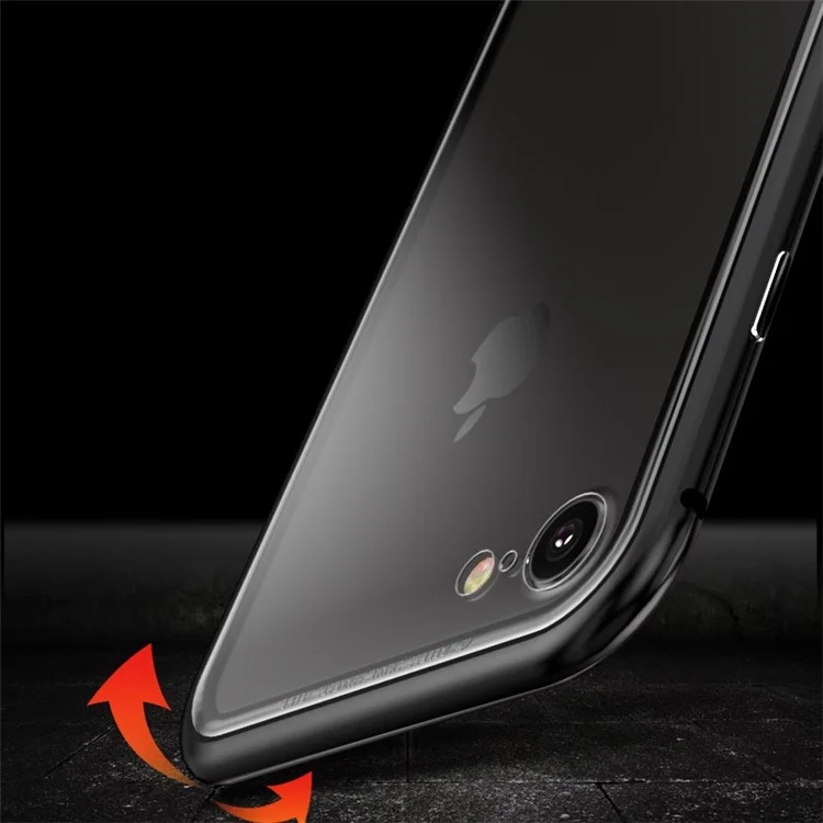 LUPHIE Detachable Magnetic Metal Frame + Tempered Glass Back Cell Phone Case for iPhone 8 / 7 4.7 inch - All Black