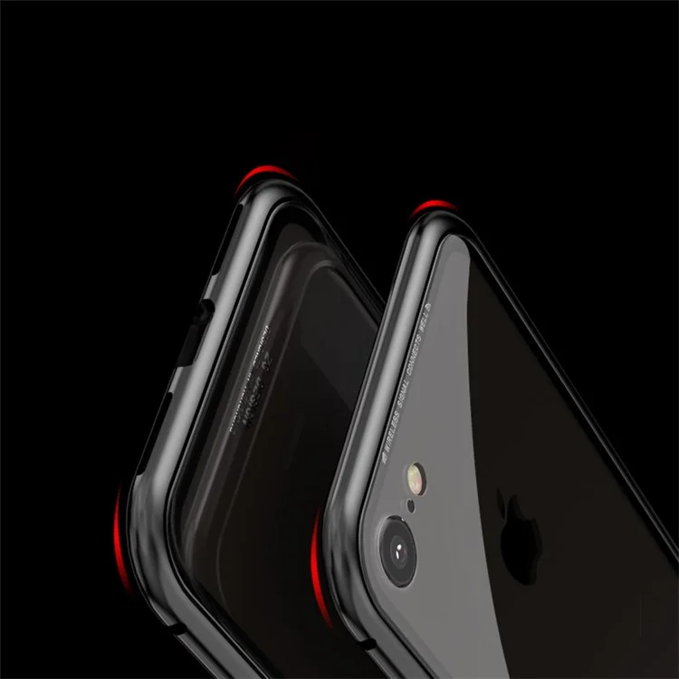 LUPHIE Detachable Magnetic Metal Frame + Tempered Glass Back Cell Phone Case for iPhone 8 / 7 4.7 inch - All Black