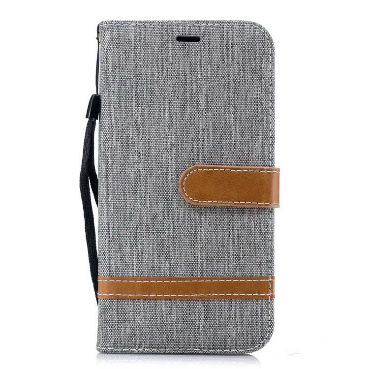 Pour Iphone XR 6,1 Pouces de Couleur Assortie Jeans Portefeuille en Tissu Couvercle de Téléphone en Cuir - Gris