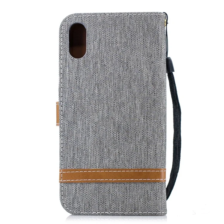 Pour Iphone XR 6,1 Pouces de Couleur Assortie Jeans Portefeuille en Tissu Couvercle de Téléphone en Cuir - Gris