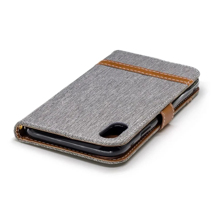 For iPhone XR 6.1 inch Assorted Color Jeans Cloth Wallet Stand Leather Phone Cover - Grey