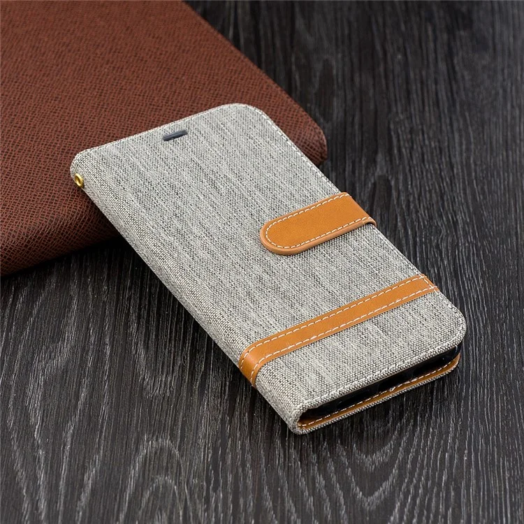 Pour Iphone XR 6,1 Pouces de Couleur Assortie Jeans Portefeuille en Tissu Couvercle de Téléphone en Cuir - Gris