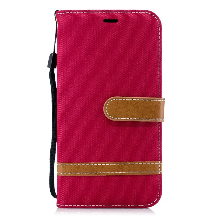 Für Iphone XR 6,1 Zoll Verschiedene Farbjeans Stoff Brieftasche Leder Telefonschale - Rot
