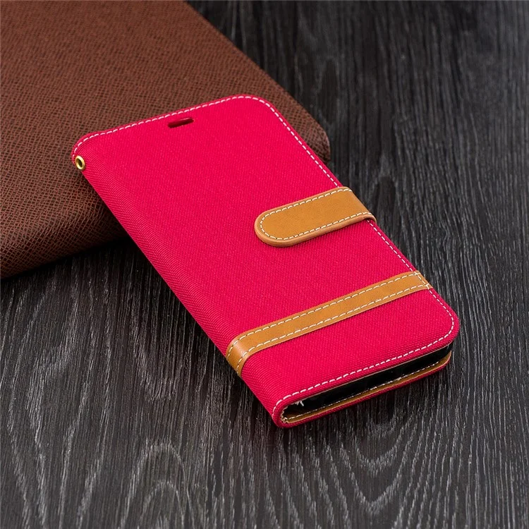 Für Iphone XR 6,1 Zoll Verschiedene Farbjeans Stoff Brieftasche Leder Telefonschale - Rot