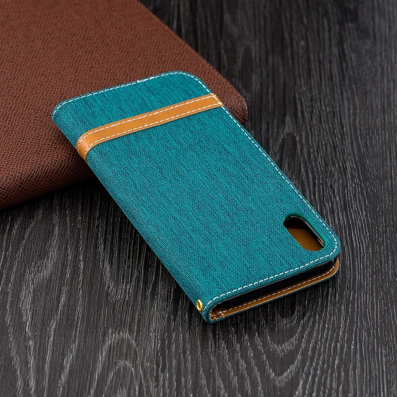 For iPhone XR 6.1 inch Assorted Color Jeans Cloth Wallet Stand Leather Mobile Cover - Green